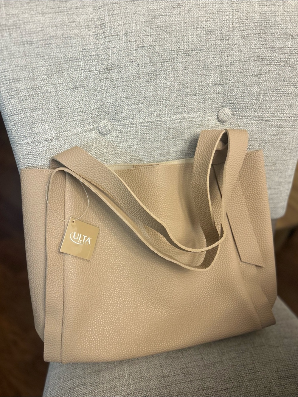 Ulta Beauty Beige Pebbled Tote Bag with Shoulder Straps